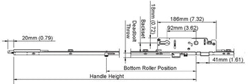 Fuhr Multipoint 1.77" Backset Manual Gear with Bottom Roller Extension and Shootbolt